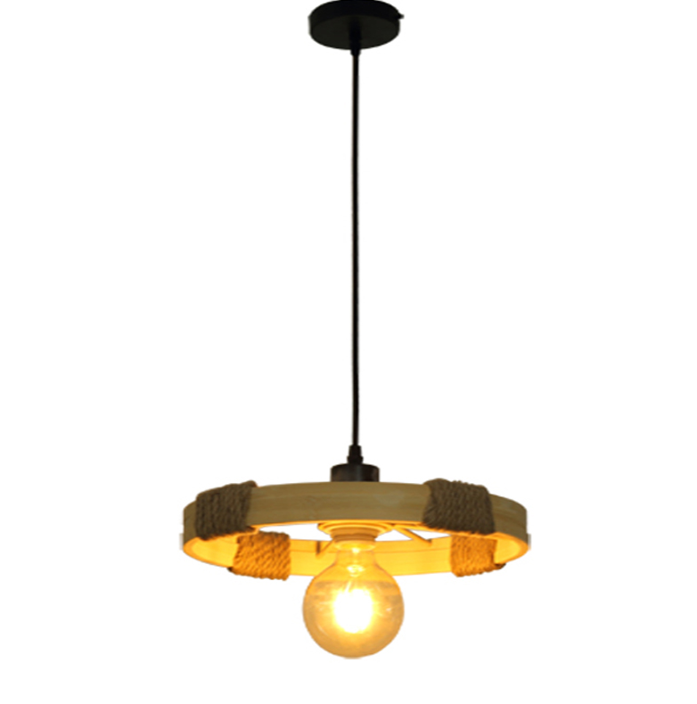 Rustic Wooden Wheel Pendant Light – Vintage Ceiling Lamp