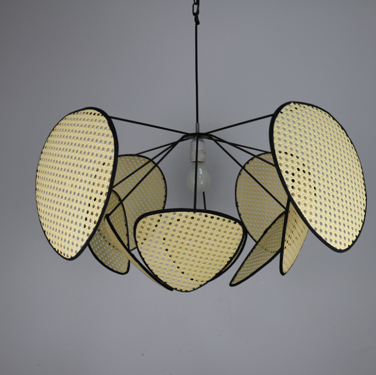 Handwoven Artistic Rattan Pendant Light - Leaf Petal Design Boho Chandelier