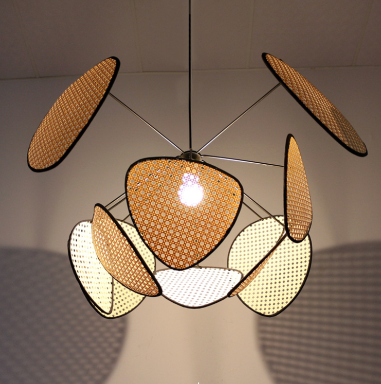 Handwoven Artistic Rattan Pendant Light - Leaf Petal Design Boho Chandelier