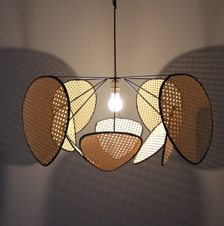 Handwoven Artistic Rattan Pendant Light - Leaf Petal Design Boho Chandelier