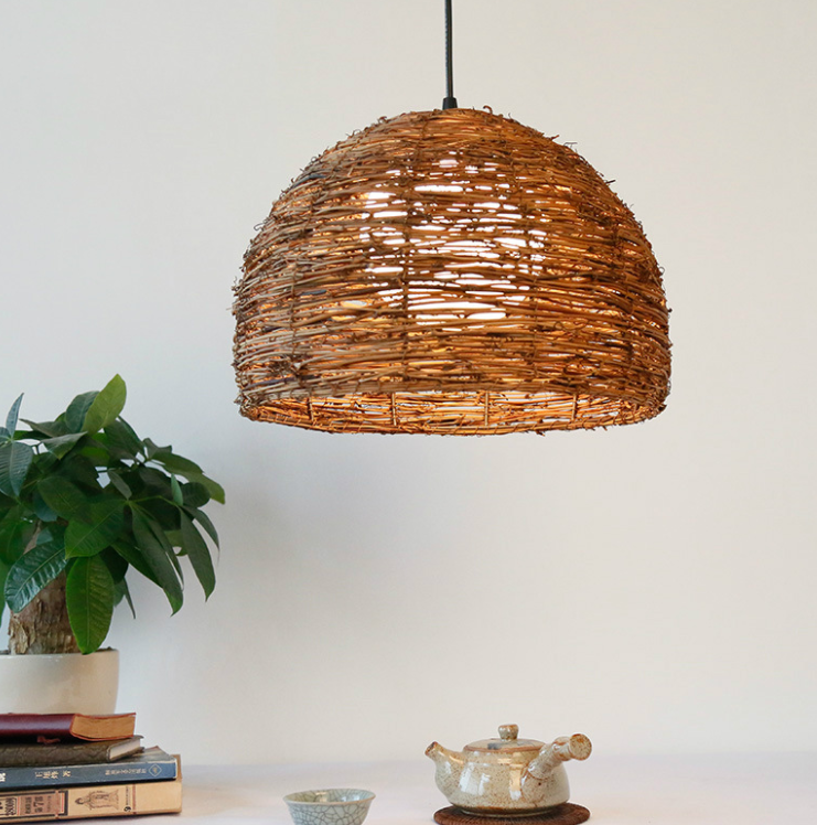 Natural Rattan Woven Pendant Light - Handcrafted Hanging Ceiling Lamp