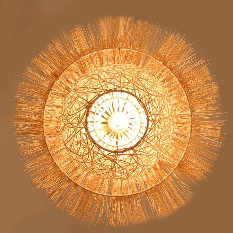 Natural Straw-Edged Rattan Pendant Light - Handwoven Rustic Lampshade for Dining, Cafe, B&B
