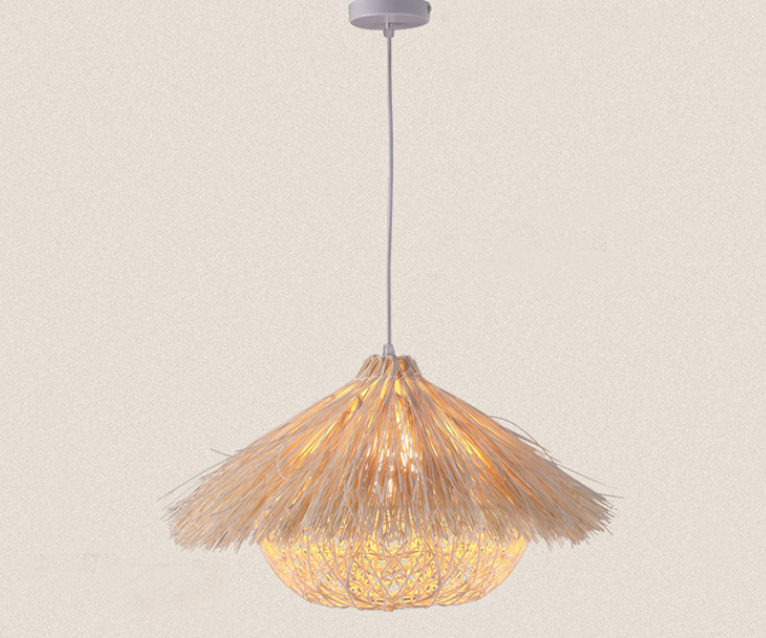 Natural Straw-Edged Rattan Pendant Light - Handwoven Rustic Lampshade for Dining, Cafe, B&B