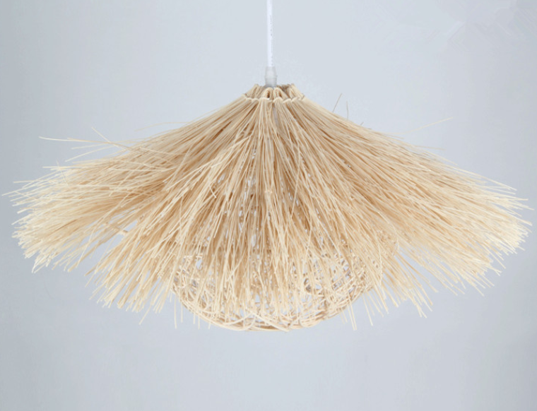 Natural Straw-Edged Rattan Pendant Light - Handwoven Rustic Lampshade for Dining, Cafe, B&B