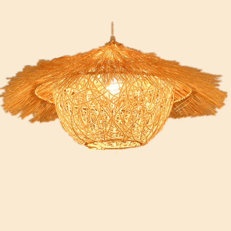 Natural Straw-Edged Rattan Pendant Light - Handwoven Rustic Lampshade for Dining, Cafe, B&B