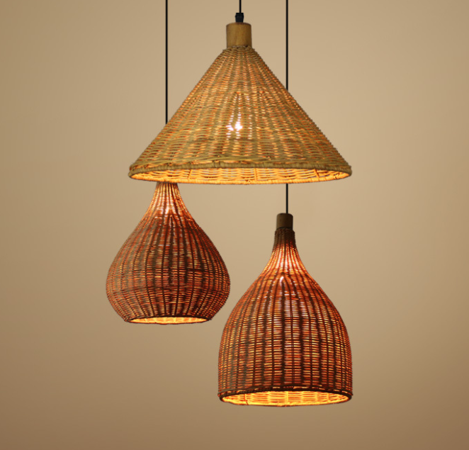 Three-Style Woven Rattan Pendant Light - A/B/C Style Handmade Lamps for Dining Room, Bar, Bedroom