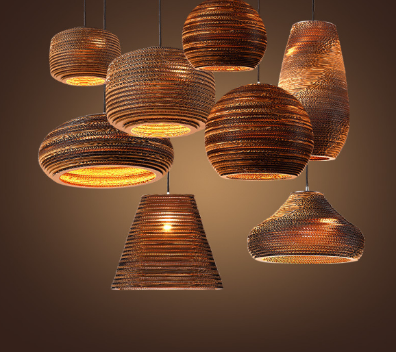 Handcrafted Corrugated Cardboard Pendant Light for Restaurants and Lounges