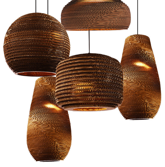 Handcrafted Corrugated Cardboard Pendant Light for Restaurants and Lounges