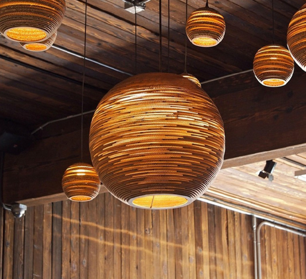 Handcrafted Corrugated Cardboard Pendant Light for Restaurants and Lounges