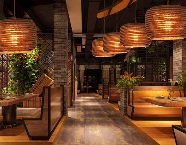 Handcrafted Corrugated Cardboard Pendant Light for Restaurants and Lounges