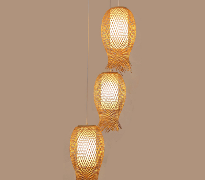 Artisanal Woven Pendant Light - Handwoven Bamboo Rattan Ceiling Lamp, Boho Wicker Hanging Light for Indoor Decor