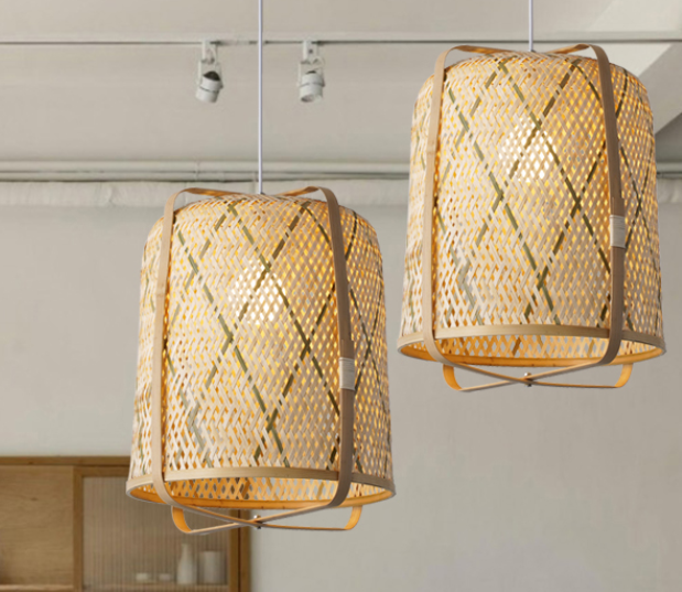 Boho Woven Pendant Light - Handwoven Rattan Bamboo Hanging Lamp, Wicker Ceiling Light for Indoor Decor