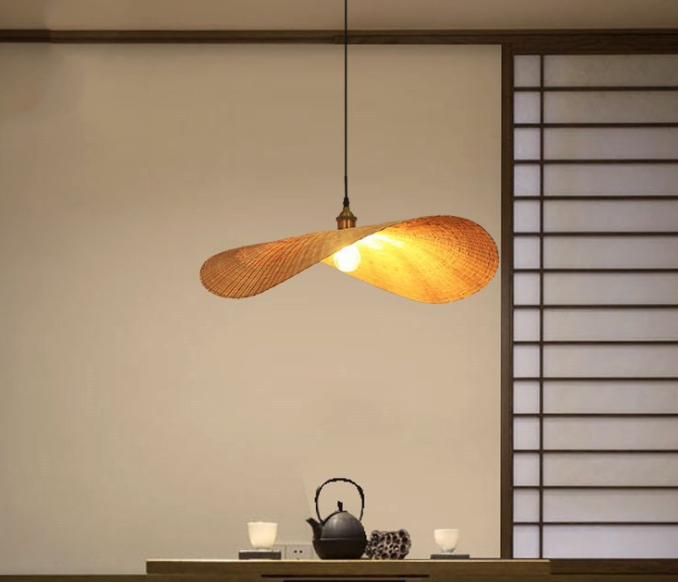 Nordic Woven Pendant Light, Handmade Rattan Leaf Shape Lamp for Dining Room, Bedroom, Cafe