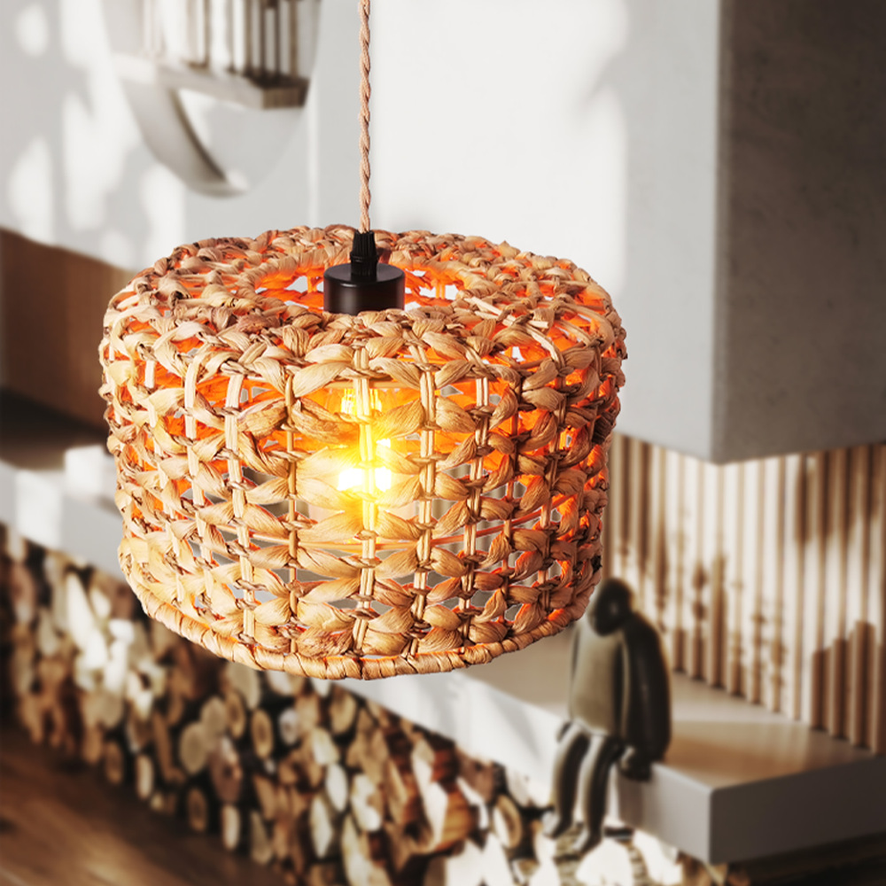 Handmade Bamboo Rattan Pendant Light – Wicker Woven Boho Ceiling Lamp for Dining Room, Kitchen Island, Living Room & Patio