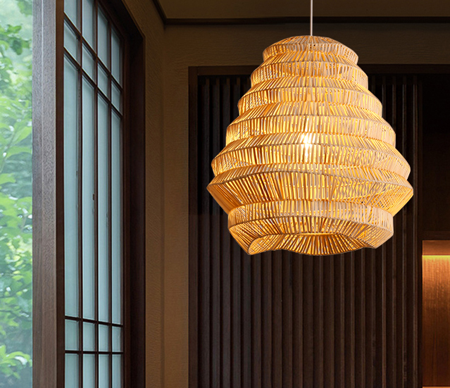 Artisan Handmade Bamboo Rattan Pendant Light – Eco-Friendly Woven Wicker Ceiling Lamp for Dining Room, Kitchen Island, Patio, and Living Space