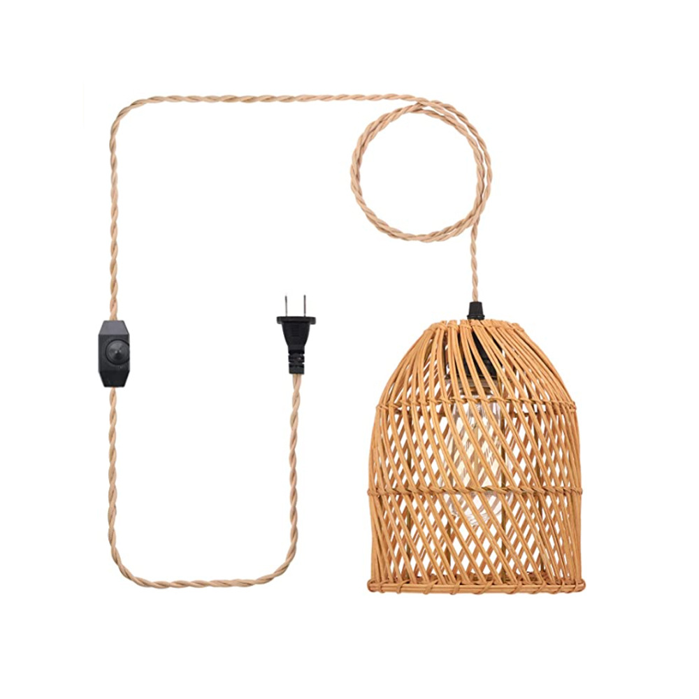 Handmade Boho Rattan Bamboo Pendant Light - Natural Woven Wicker Ceiling Lamp
