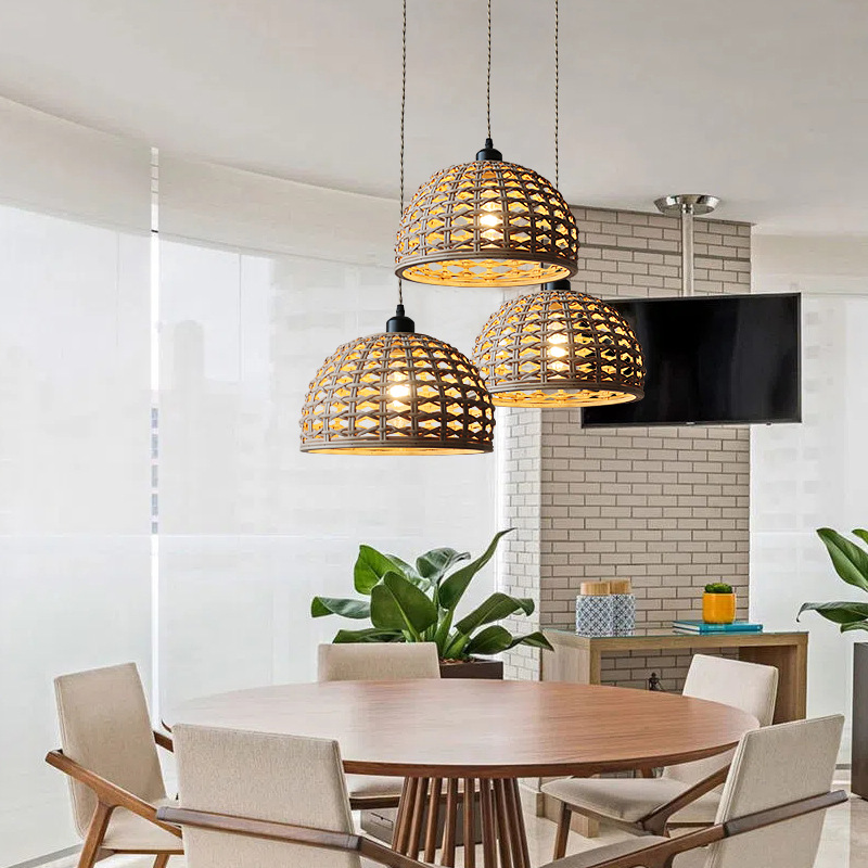 Handmade Rattan Woven Pendant Light - Boho Natural Bamboo Ceiling Lamp