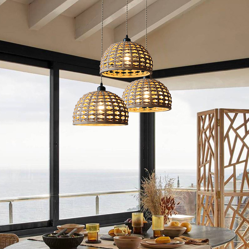 Handmade Rattan Woven Pendant Light - Boho Natural Bamboo Ceiling Lamp