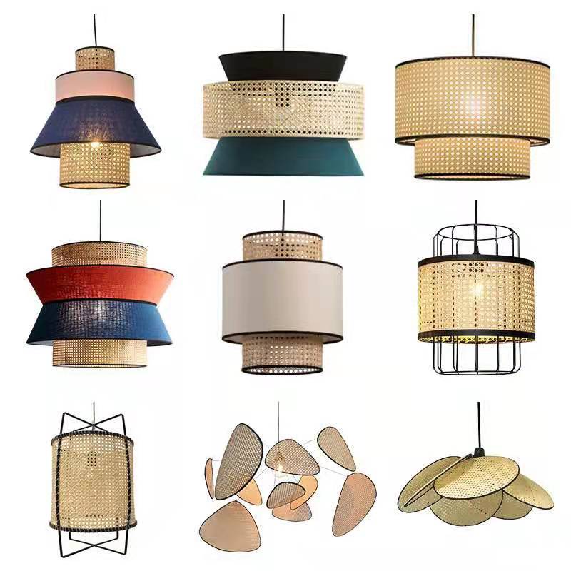 Boho Rattan Pendant Light - Handmade Bamboo Woven Ceiling Lamp