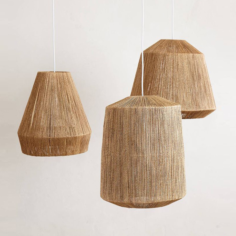 Set of 3 Natural Woven Pendant Lights – Handcrafted Bohemian Lighting