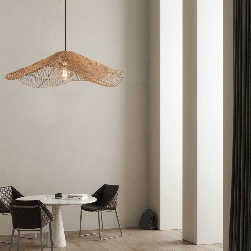 Modern Minimalist Woven Rattan Pendant Light - Artistic Wave Shape for Living Room, Dining Room, Cafe