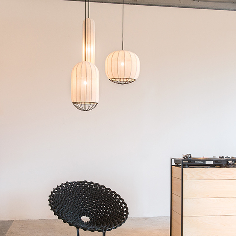 Set of 3 Modern Fabric Pendant Lights - Minimalist Cylinder Lamps