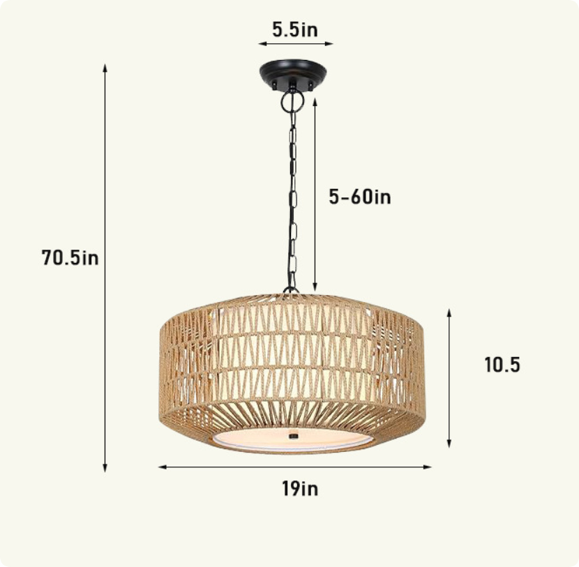 Handwoven Rattan Pendant Light - Modern Boho Ceiling Lamp