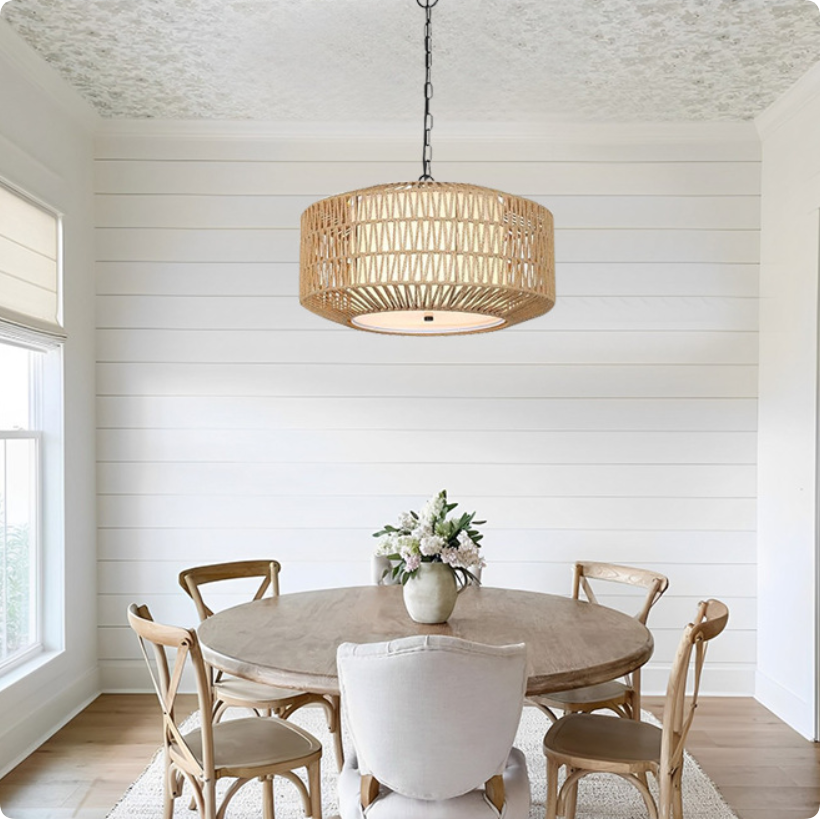 Handwoven Rattan Pendant Light - Modern Boho Ceiling Lamp
