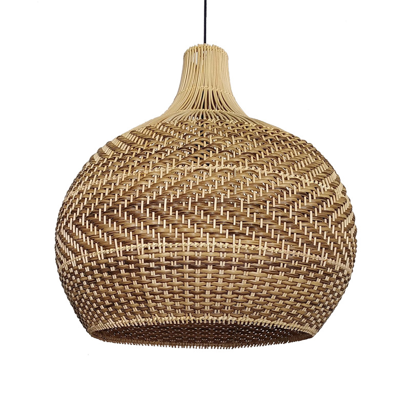 Modern Boho Woven Pendant Light – Black & White Rattan Hanging Lamp for Dining and Living Room