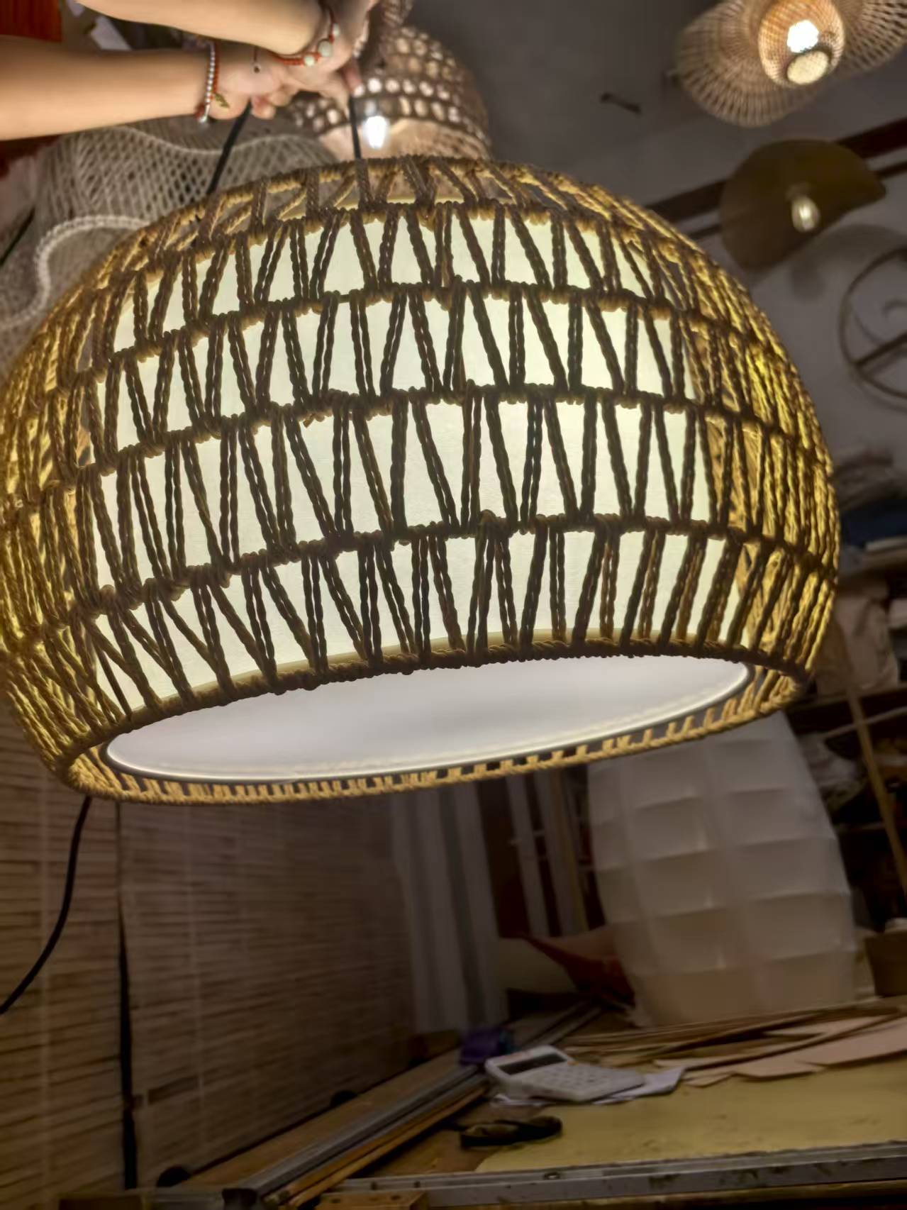 Handwoven Rattan Pendant Light - Modern Boho Ceiling Lamp