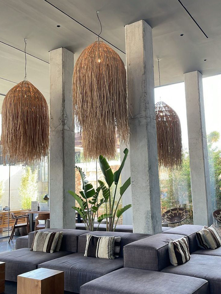 Handmade Natural Grass Tasseled Pendant Light Boho Dome Chandelier for Living Room & Restaurant