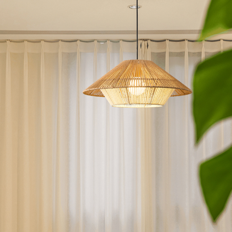 Boho Natural Fiber Tassel Pendant Light – Artistic Handmade Chandelier for Café & Living Spaces
