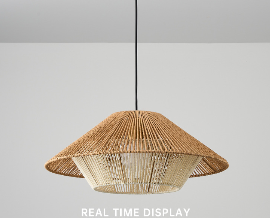 Boho Natural Fiber Tassel Pendant Light – Artistic Handmade Chandelier for Café & Living Spaces