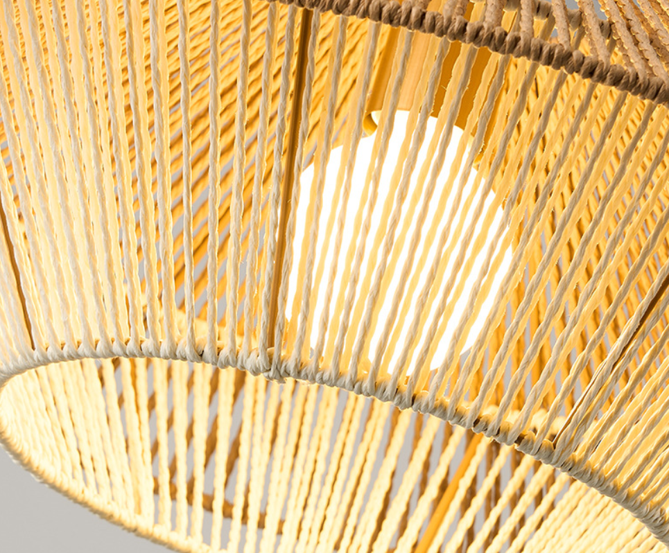 Boho Natural Fiber Tassel Pendant Light – Artistic Handmade Chandelier for Café & Living Spaces