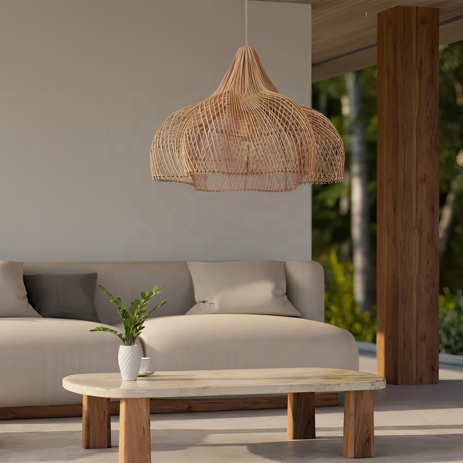 Handmade Rattan Woven Chandelier for Hotel & Restaurant Projects – Natural Pendant Light