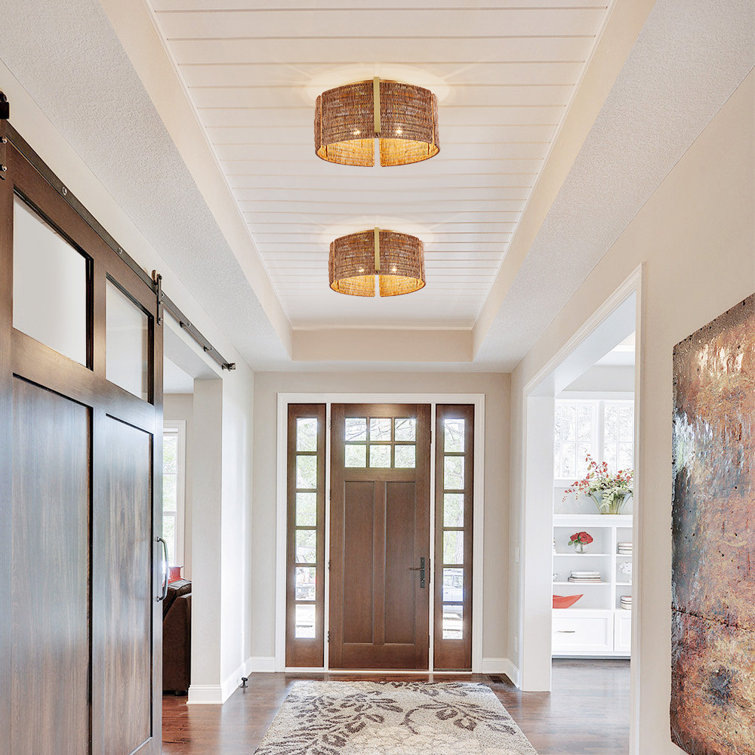 Modern Woven Rattan Ceiling Light Fixture for Living Room and Bedroom