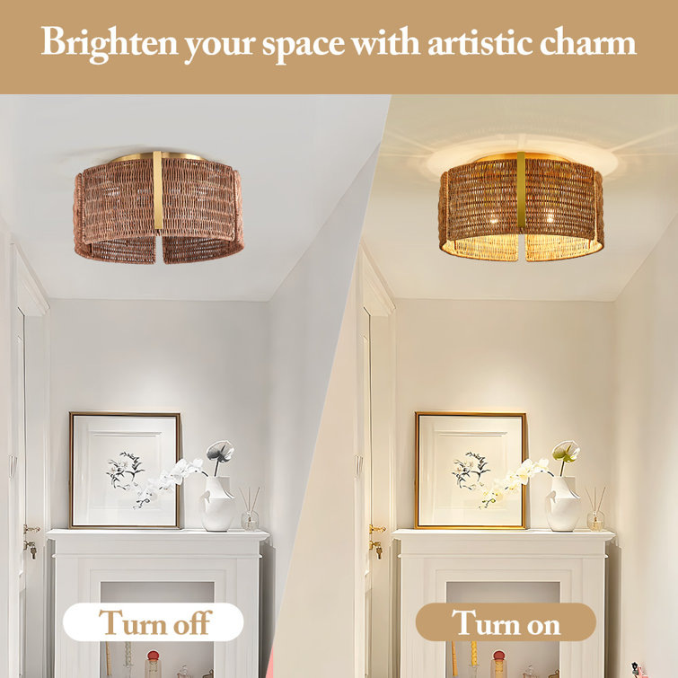Modern Woven Rattan Ceiling Light Fixture for Living Room and Bedroom