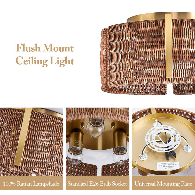Modern Woven Rattan Ceiling Light Fixture for Living Room and Bedroom