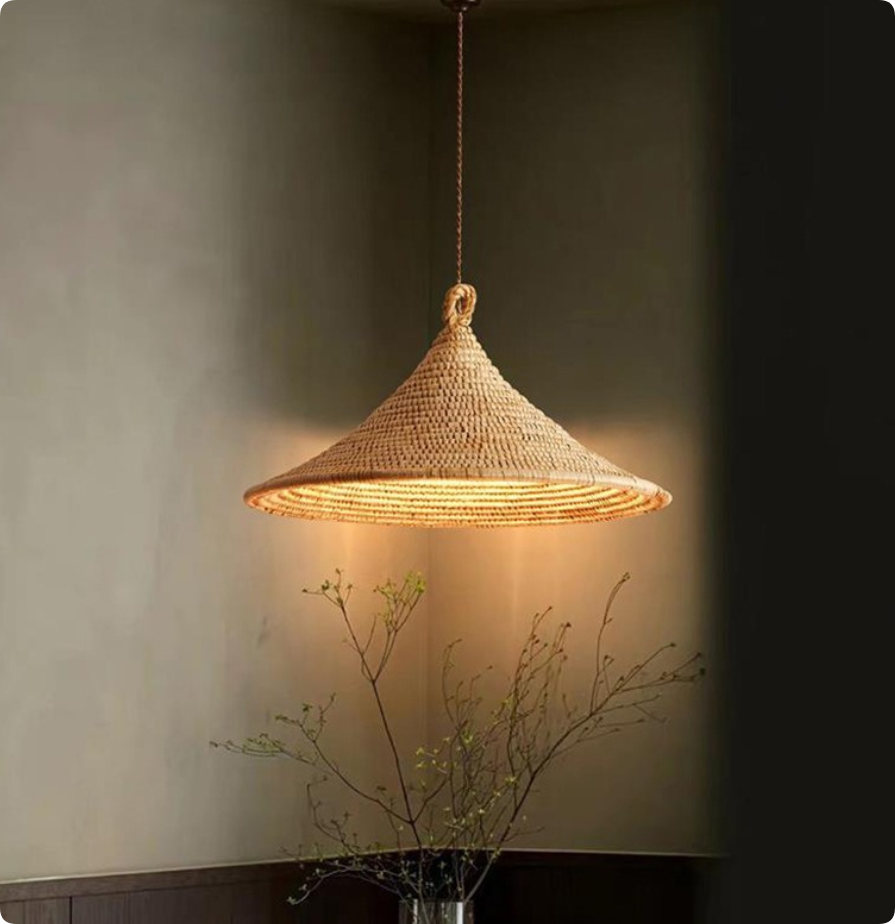 Handwoven Natural Rattan Pendant Light, Modern Minimalist Boho Ceiling Lamp