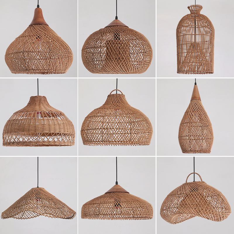 Boho Natural Rattan Woven Pendant Light – Handmade Bamboo Ceiling Lamp