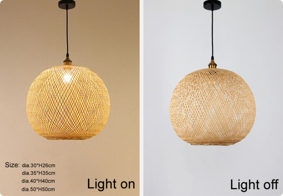 Handmade Woven Rattan Pendant Light – Natural Round Ceiling Lamp for Living Room, Dining Room, Bedroom