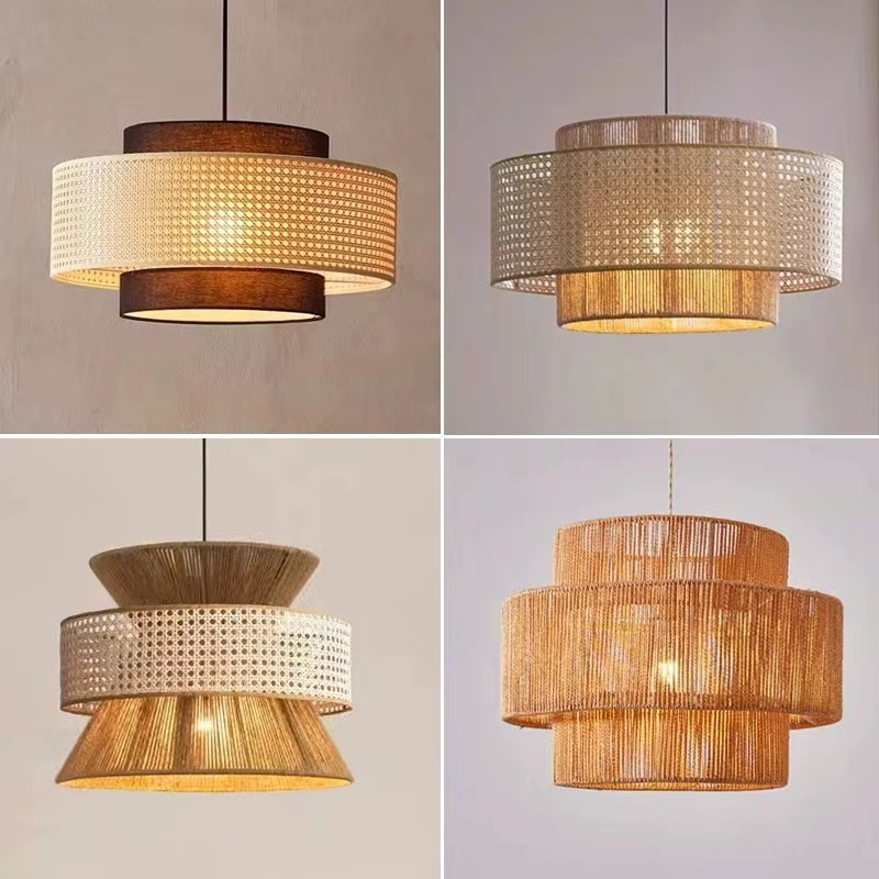 Triple-Layer Handwoven Rope Pendant Light – Natural Rattan Ceiling Lamp