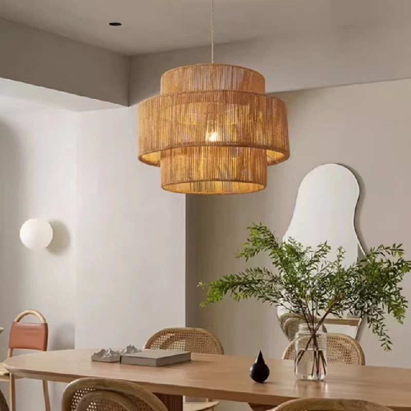 Handwoven Rattan Pendant Light Fixture - Boho Bamboo Chandelier for Dining Room, Living Room, Kitchen Island – Eco-Friendly Natural Hanging Lamp