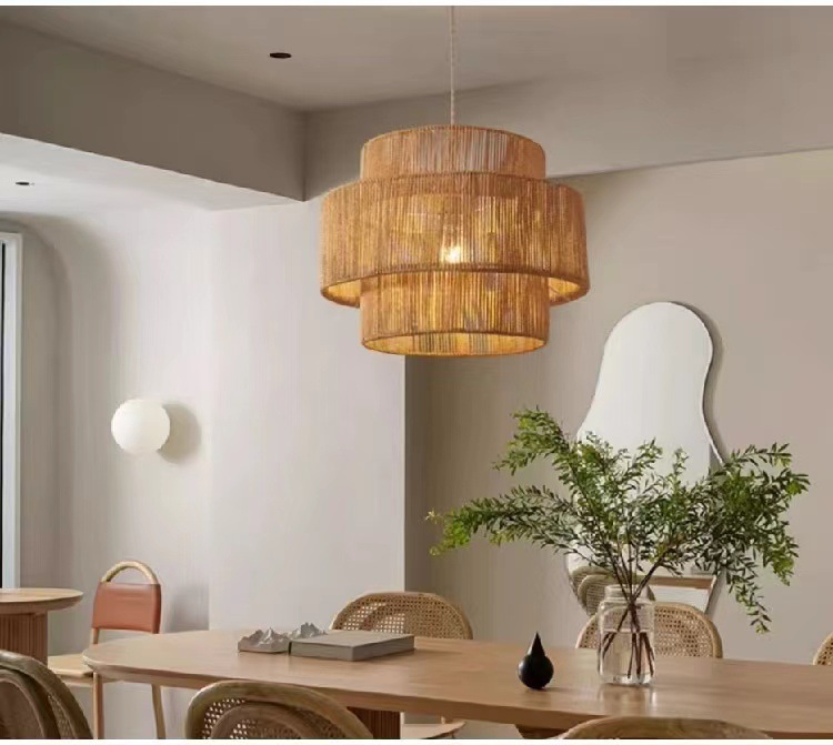 Handwoven Rattan Pendant Light Fixture - Boho Bamboo Chandelier for Dining Room, Living Room, Kitchen Island – Eco-Friendly Natural Hanging Lamp