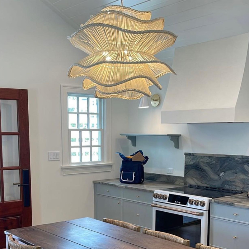 Boho Rattan Woven Pendant Light – Handmade Artistic Bamboo Ceiling Lamp for Dining Room, Living Room, or Bedroom