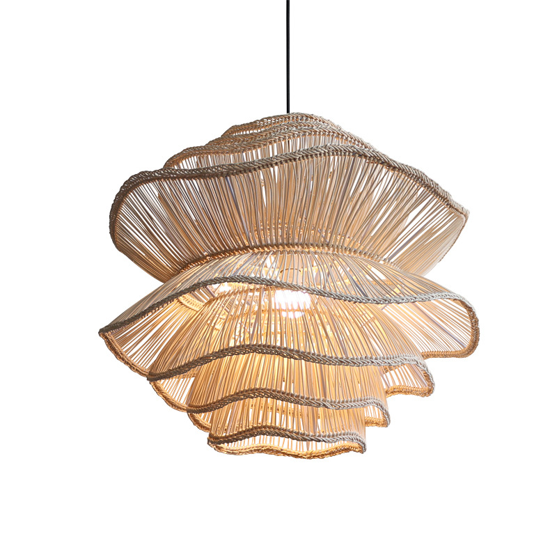 Boho Rattan Woven Pendant Light – Handmade Artistic Bamboo Ceiling Lamp for Dining Room, Living Room, or Bedroom