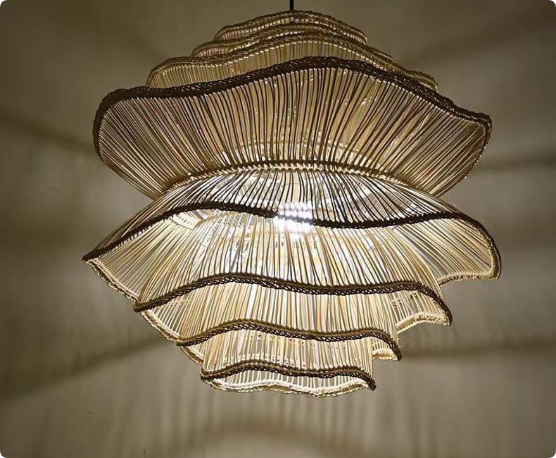 Boho Rattan Woven Pendant Light – Handmade Artistic Bamboo Ceiling Lamp for Dining Room, Living Room, or Bedroom