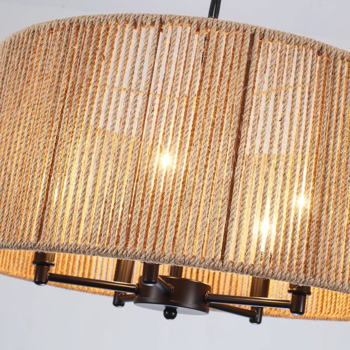 Modern Woven Rattan Drum Pendant Light – Boho Farmhouse Ceiling Fixture with 6-Light Cluster
