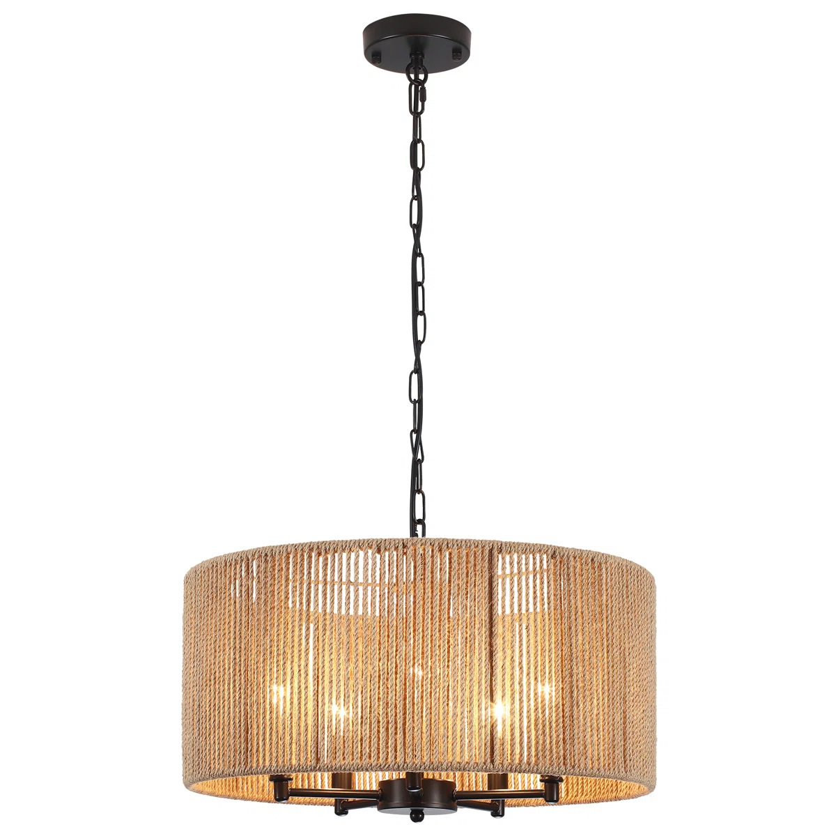 Modern Woven Rattan Drum Pendant Light – Boho Farmhouse Ceiling Fixture with 6-Light Cluster