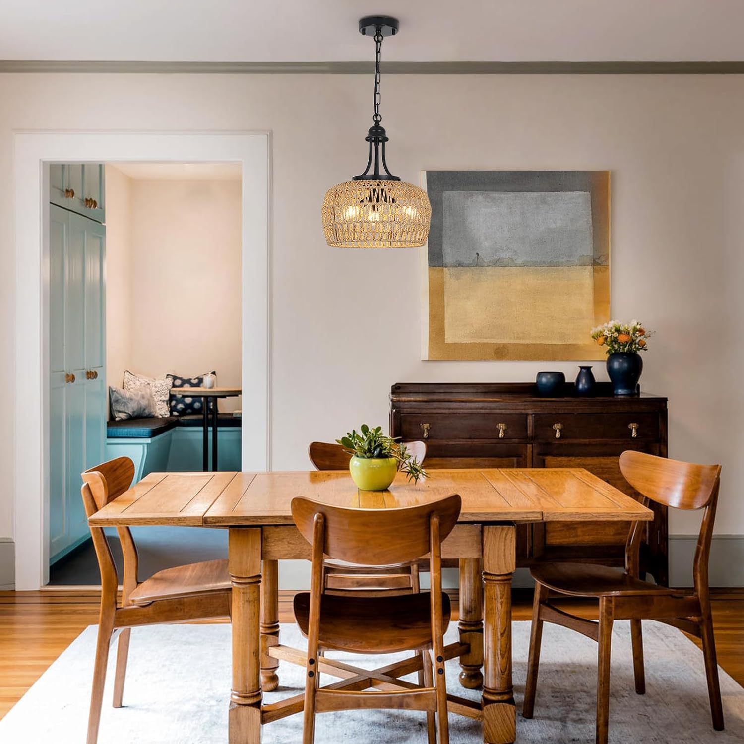 Vintage Handwoven Rattan Pendant Light for Home Decoration